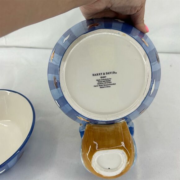Harry & David Ceramic Moose Snack Bowl Blue Moose Tracks Design 2007 - Picture 8 of 10